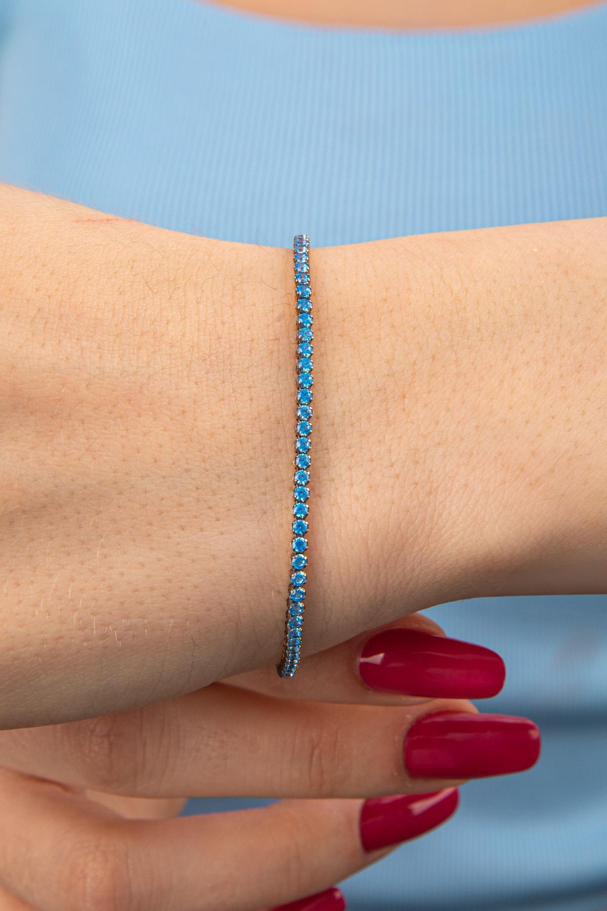 14 Ayar Altın Akuamarin Taşlı İnce Su Yolu Bileklik