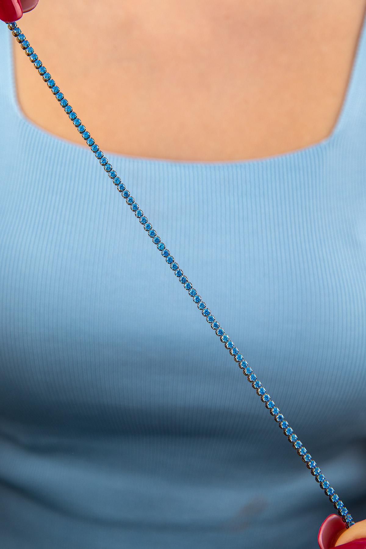 14 Ayar Altın Akuamarin Taşlı İnce Su Yolu Bileklik - Görsel 3