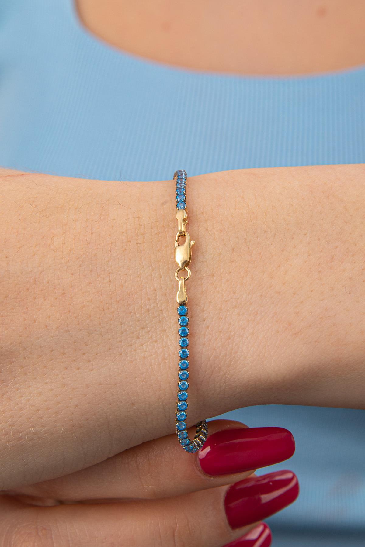 14 Ayar Altın Akuamarin Taşlı İnce Su Yolu Bileklik - Görsel 4