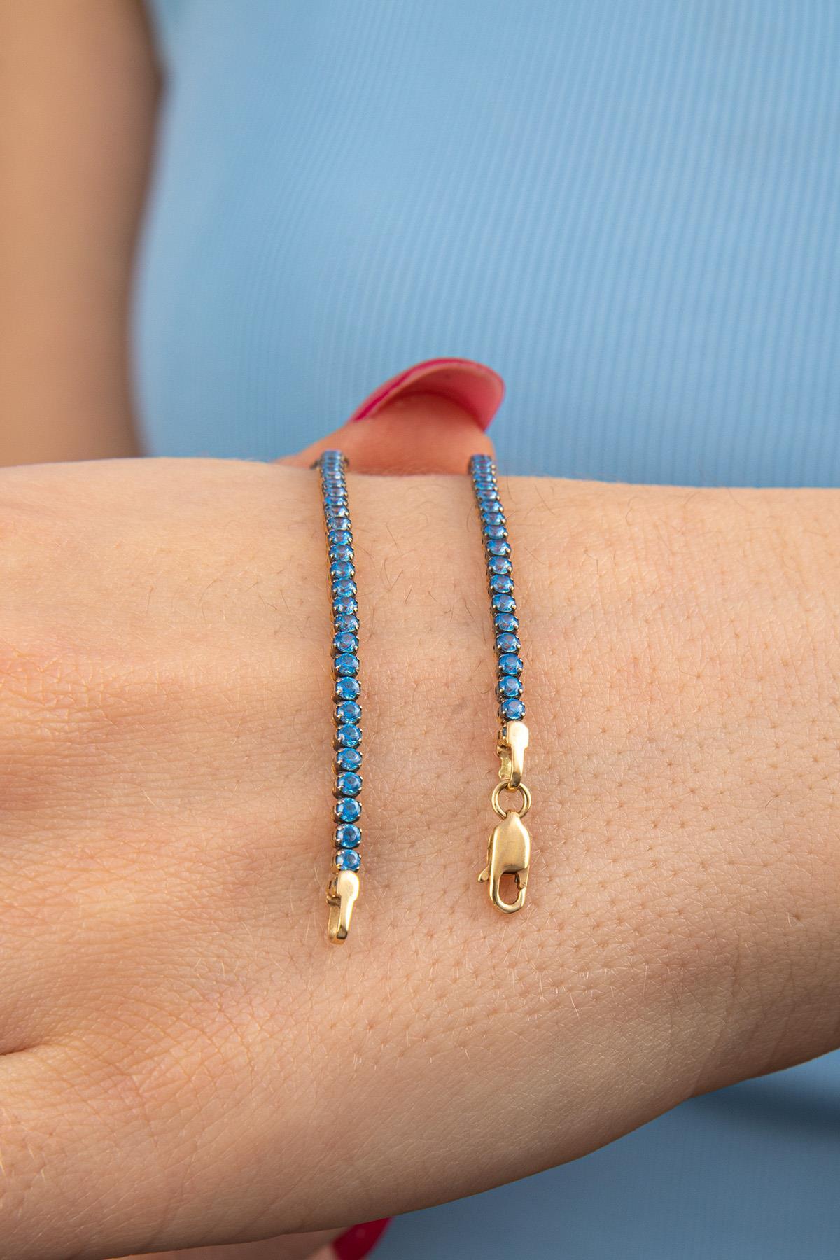 14 Ayar Altın Akuamarin Taşlı İnce Su Yolu Bileklik - Görsel 5