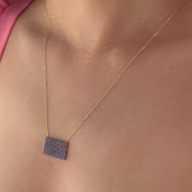 14 Ayar Altın Ametist Taşlı Dikdörtgen Kolye