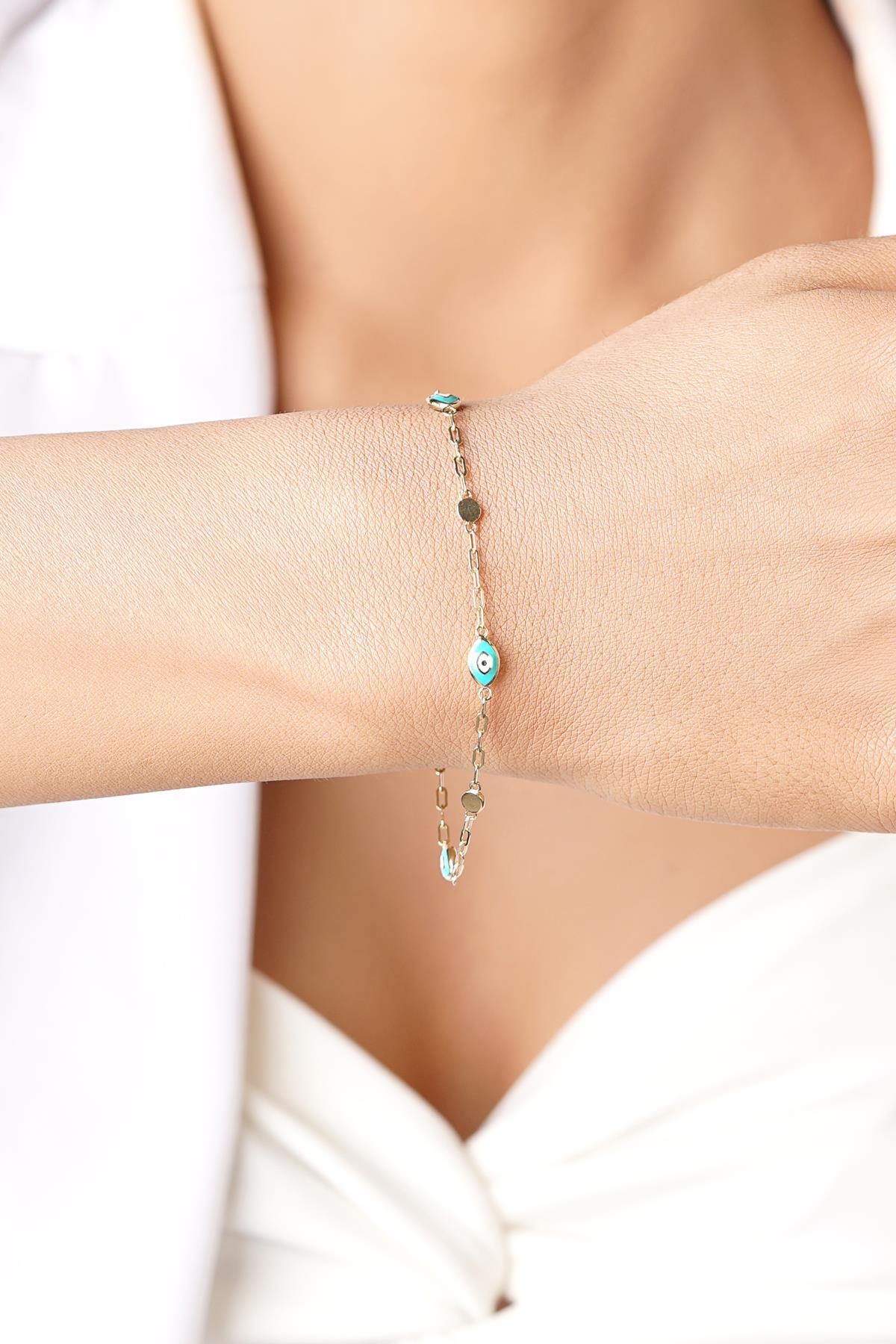 14 Ayar Altın Ataç Zincirli Nazarlık Bileklik