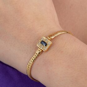 14 Ayar Altın Baget Siyah Taşlı Balıksırtı Bileklik