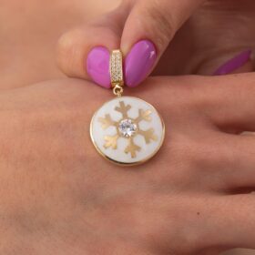 14 Ayar Altın Beyaz Mineli Kar Tanesi Kolye Ucu