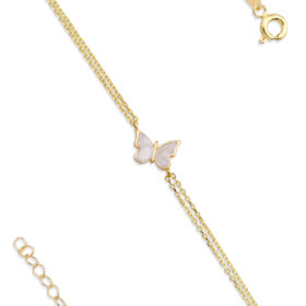 14 Ayar Altın Beyaz Mineli Kelebek Bileklik