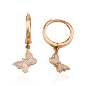 14 Ayar Altın Beyaz Mineli Kelebek Halka Küpe