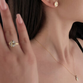 14 Ayar Altın Beyaz Üç Taş Set