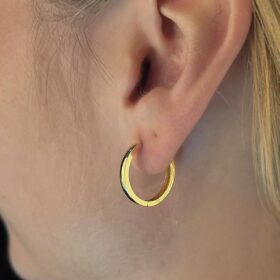 14 Ayar Altın Bombeli Kenar Köşeli Halka Küpe Büyük