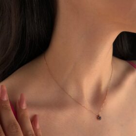 14 Ayar Altın Bordo Taş Detaylı Papatya Set