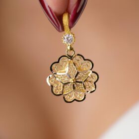 14 Ayar Altın Büyük Gül Motifli Telkari Kolye Ucu