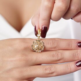 14 Ayar Altın Gül Motifli Telkari Kolye Ucu - Anne Kolye Ucu