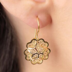 14 Ayar Altın Gül Motifli Telkari Küpe - Anne Küpesi