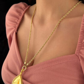 14 Ayar Altın Damla Desenli Tuğra Kolye