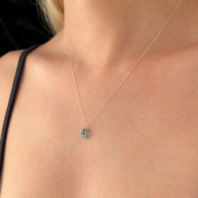 14 Ayar Altın Damla Taş Aquamarine Kolye