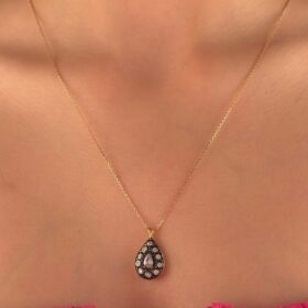 14 Ayar Altın Damla Taş Detaylı Kolye