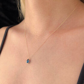 14 Ayar Altın Damla Taş Safir Kolye