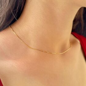 14 Ayar Altın Desenli Küp Zincir Kolye 0,70 mm