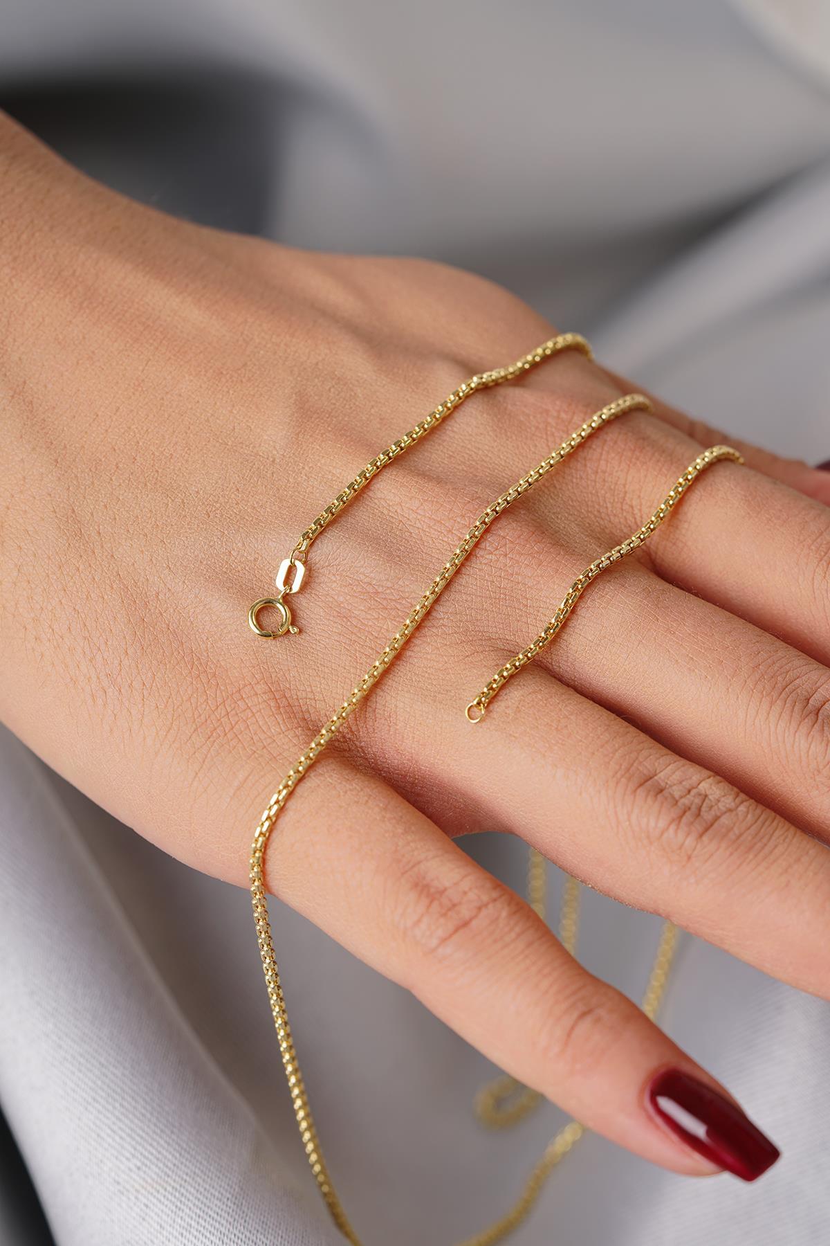 14 Ayar Altın Desenli Küp Zincir Kolye 1.60 mm - Görsel 5