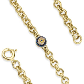 14 Ayar Altın Doch Zincirde Turkuaz Göz Detaylı Bileklik