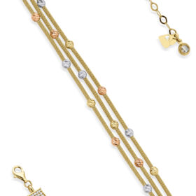 14 Ayar Altın Dorika Detaylı 3 Sıra Tilki Kuyruğu Bileklik