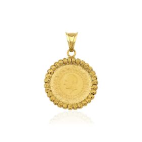 14 Ayar Altın Dorika Top Detaylı Çeyrek Altınlı Kolye Ucu