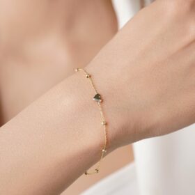 14 Ayar Altın Dorika Top Detaylı Kalpli Bileklik