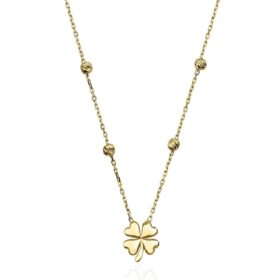 14 Ayar Altın Dorika Top Detaylı Yonca Kolye