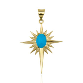 14 Ayar Altın Firuze Detaylı Kutup Yıldızı Kolye Ucu
