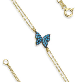 14 Ayar Altın Firuze Taş Detaylı Kelebek Bileklik