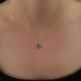 14 Ayar Altın Firuze Taşlı Kelebek Kolye