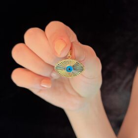 14 Ayar Altın Göz Detaylı Işıltılı Oval Kolye Ucu 2