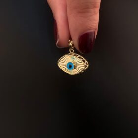 14 Ayar Altın Göz Detaylı Işıltılı Oval Kolye Ucu