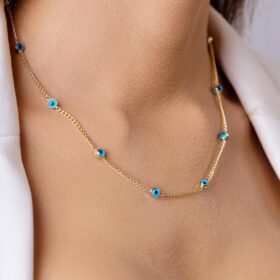 14 Ayar Altın Gurmet Zincirde Göz Detaylı Kolye