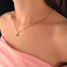 14 Ayar Altın Halka Doch Zincir Firuze Taşlı Kelebek Kolye