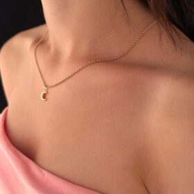 14 Ayar Altın Halka Doch Zincir Hilal Ay Uçlu Kolye