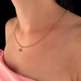 14 Ayar Altın Halka Doch Zincir Mavi Gözlü Nazar Kolye