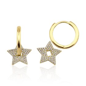 14 Ayar Altın Halka İçi Yıldız Detaylı Küpe