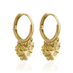 14 Ayar Altın Halka Sallantılı Işıltılı Yonca Sıralı Küpe