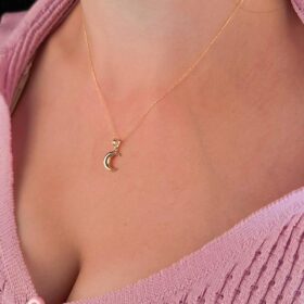 14 Ayar Altın Hayalet Zincir Hilal Ay Uçlu Kolye