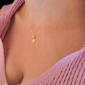 14 Ayar Altın Hayalet Zincir Yonca Uçlu Kolye