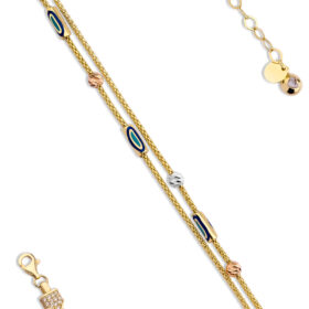 14 Ayar Altın İkili Roller Nazarlık Detaylı Tilki Kuyruğu Bileklik