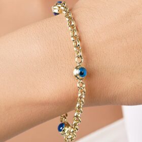 14 Ayar Altın İnce Üç Göz Detaylı Doch Bileklik