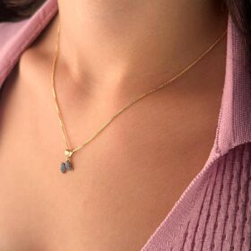 14 Ayar Altın İpek Zincir Firuze Taşlı Kelebek Kolye