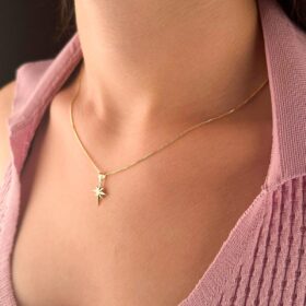 14 Ayar Altın İpek Zincir Kuzey Yıldızı Kolye