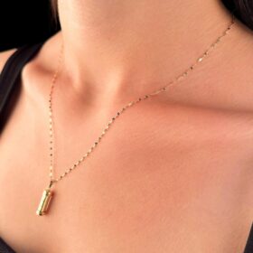 14 Ayar Altın Işıltılı Aynalı Zincir Cevşen Uçlu Kolye