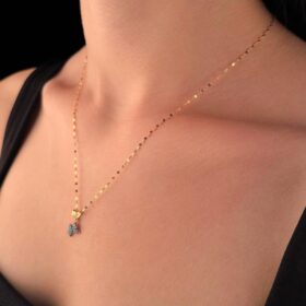 14 Ayar Altın Işıltılı Aynalı Zincir Firuze Taşlı Kelebek Kolye