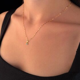 14 Ayar Altın Işıltılı Aynalı Zincir Kirpik Uçlu Kolye