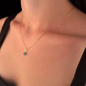 14 Ayar Altın Işıltılı Aynalı Zincir Mavi Gözlü Nazar Kolye