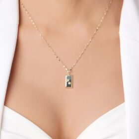 14 Ayar Altın Işıltılı Aynalı Zincir Mini Külçe Kolye