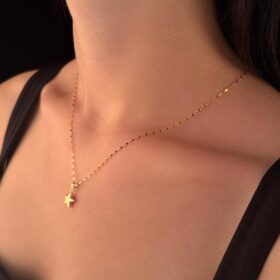 14 Ayar Altın Işıltılı Aynalı Zincir Yıldız Kolye